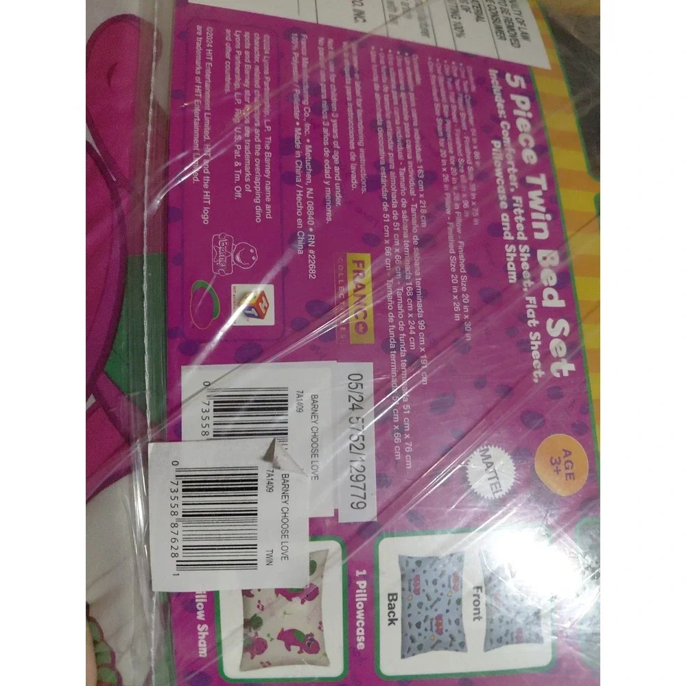Barney & Friends Bedding 7 Piece Reversible Comforter, Sheet Set w/Sham, Full Sz